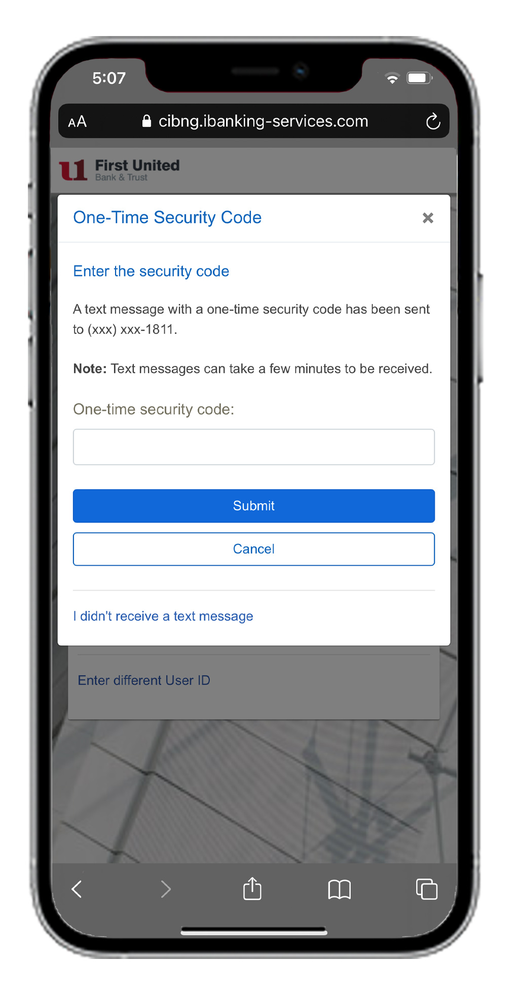 Mobile Password Reset One-Time Code