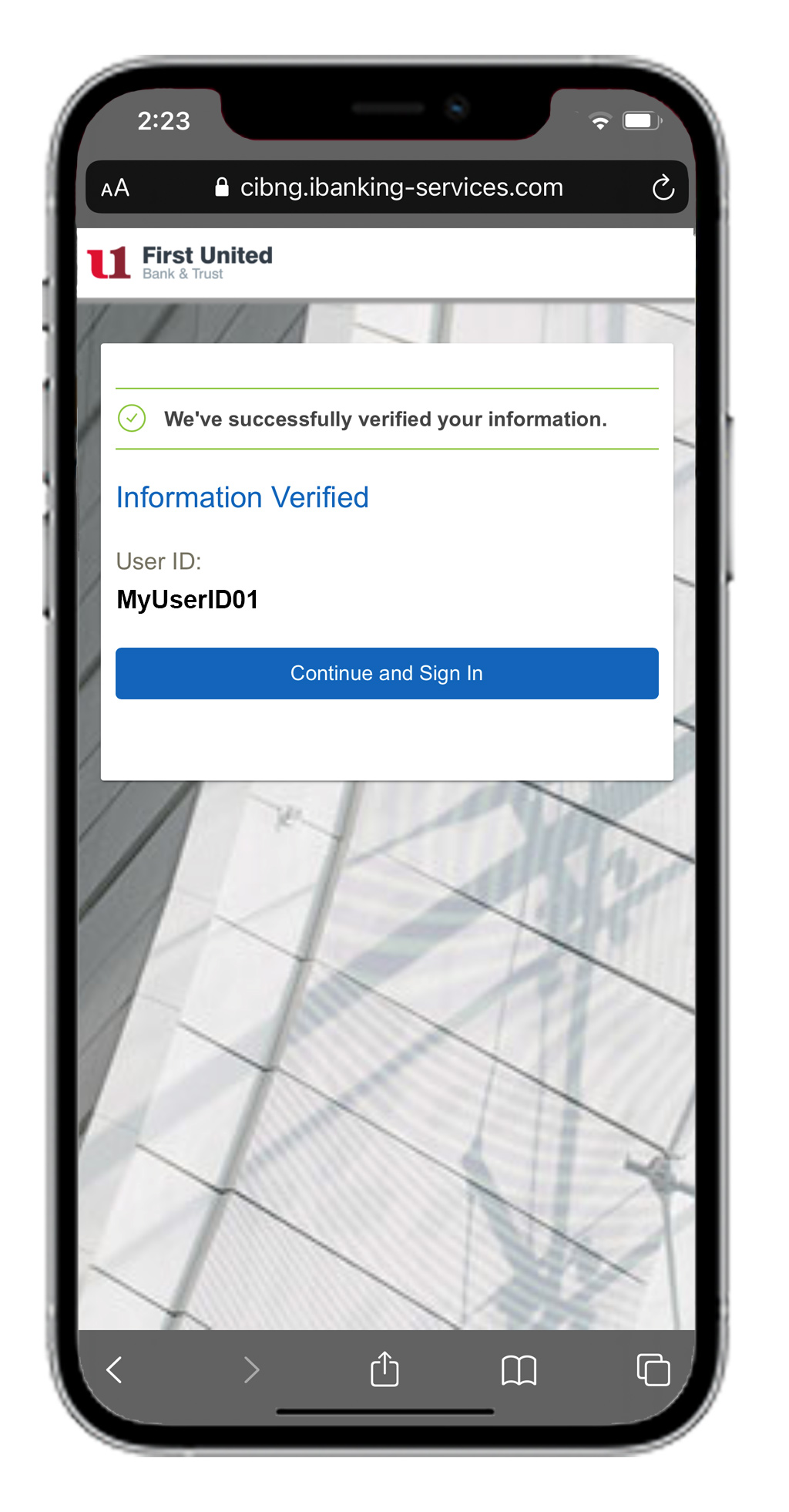 Mobile Forgot User ID Information Verified