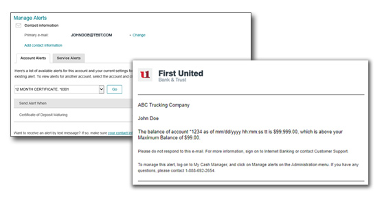 Personal Online & mobile Alert Sample