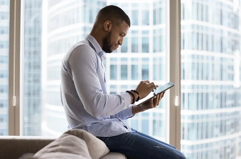 Man working on tablet